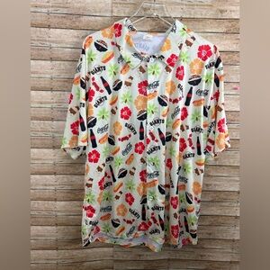 San Francisco Giants Shirt Men XL Off White Orange Coca Cola Hawaiian Food Print